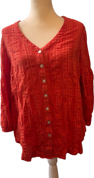 J. Jill Tops - J. Jill  Floral Embroidered V-Neck Button Up Blouse, Orange, Boho, Size Medium